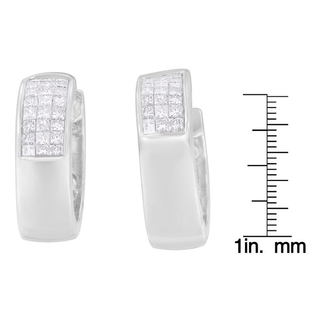 14K White Gold 1 1/8 cttw Princess and Round Cut Diamond Huggie Earrings (H-I, VS1-VS2) For Sale - Image 4 of 4