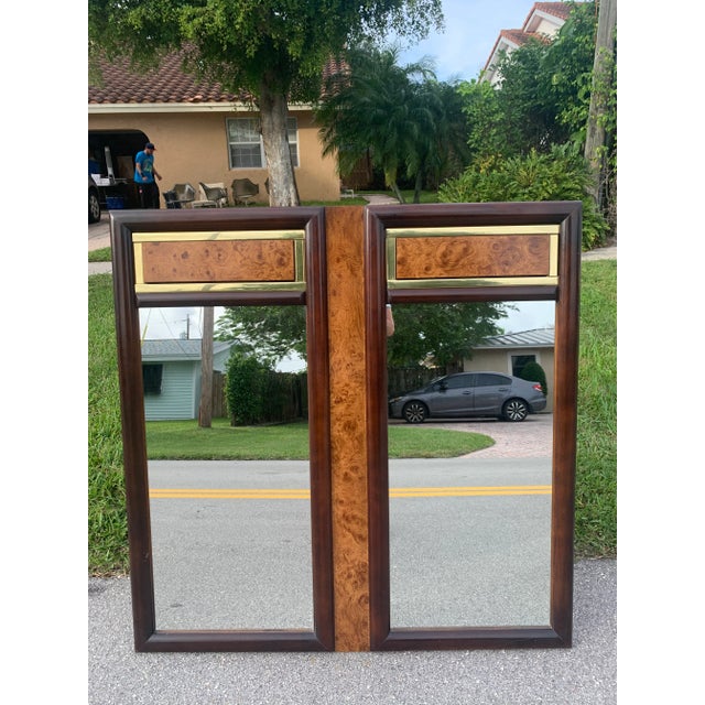 Vintage Faux Burl and Brass Dual Mirrors For Sale - Image 11 of 11