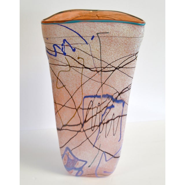 Mid-Century Modern 1980s Taylor Backes Triangle Shape Art Glass Colorful Op Art Vase For Sale - Image 3 of 12