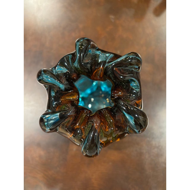 Glass Vintage Murano-Style Tri-Color Hand-Blown Art Glass Vase | 9” H For Sale - Image 7 of 15