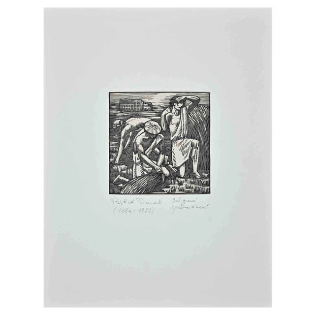 Raphael Drouart, Farmers, Woodcut Print, Early 20th Century For Sale
