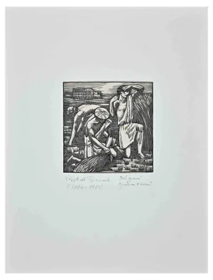 Raphael Drouart, Farmers, Woodcut Print, Early 20th Century