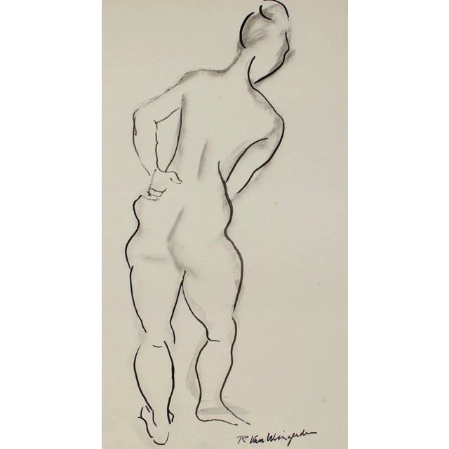 Richard Van Wingerden Expressionist Nude Figure in Ink, Circa 1950s For Sale