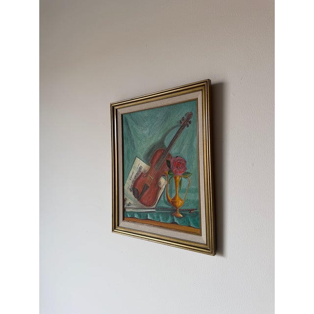 1960s 1960's Mid-Century G. Koloff Violin & Rose Still Life Painting – Framed For Sale - Image 5 of 12