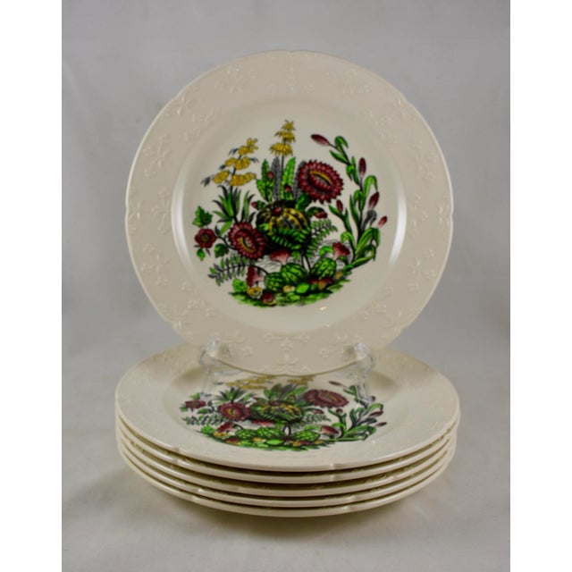 Copeland Spode English Transferware Cactus Flower Dinner Plates- Set of 6 For Sale - Image 11 of 11