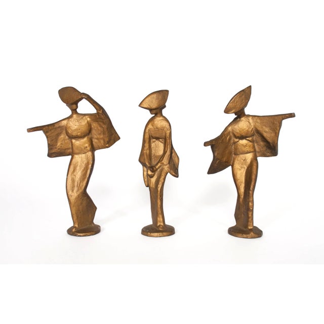 Vintage Cast Metal Large Gold Geisha Figurines - Set of 3 For Sale - Image 10 of 10