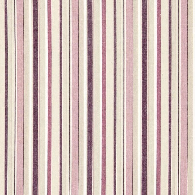 Sample - Schumacher Tybee Stripe Fabric in Mulberry For Sale