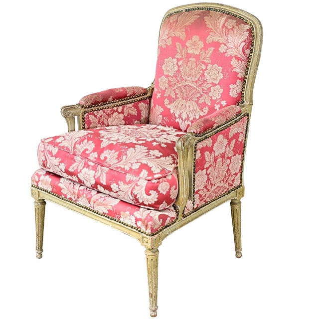 French 19th Century Painted and Upholstered Bergere For Sale In Baton Rouge - Image 6 of 14