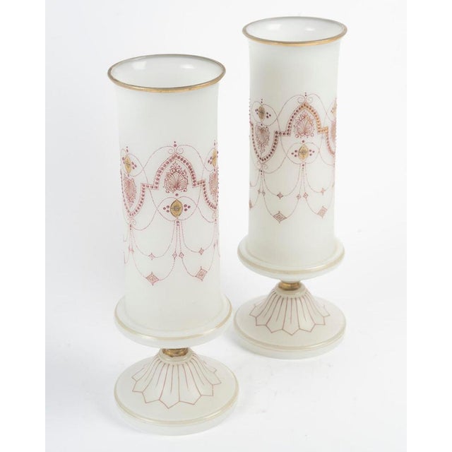 Enamelled Opaline Vases, 19th Century, Set of 2 For Sale - Image 3 of 8