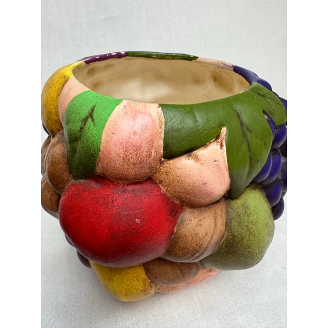 Ceramic Vintage Mid Century Traditional Style Fruit Multicolor Ceramic Vases- A Pair For Sale - Image 7 of 11