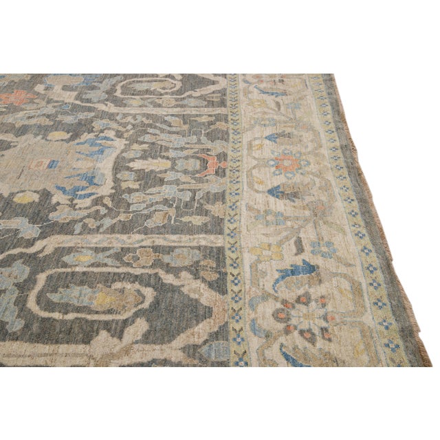 Textile 12 X 17 Modern Sultanabad Wool Rug Handmade in Blue With Floral Design For Sale - Image 7 of 12