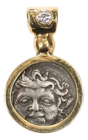 Antique Medusa & Anchor Silver Drachm Pendant