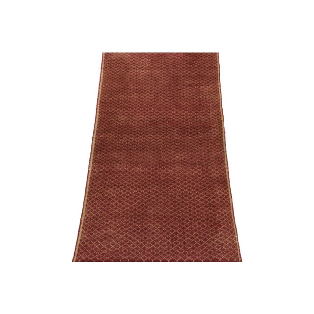 Traditional 1960s Vintage Distressed Rug in Red & Beige-Green Geometric Pattern For Sale - Image 3 of 7