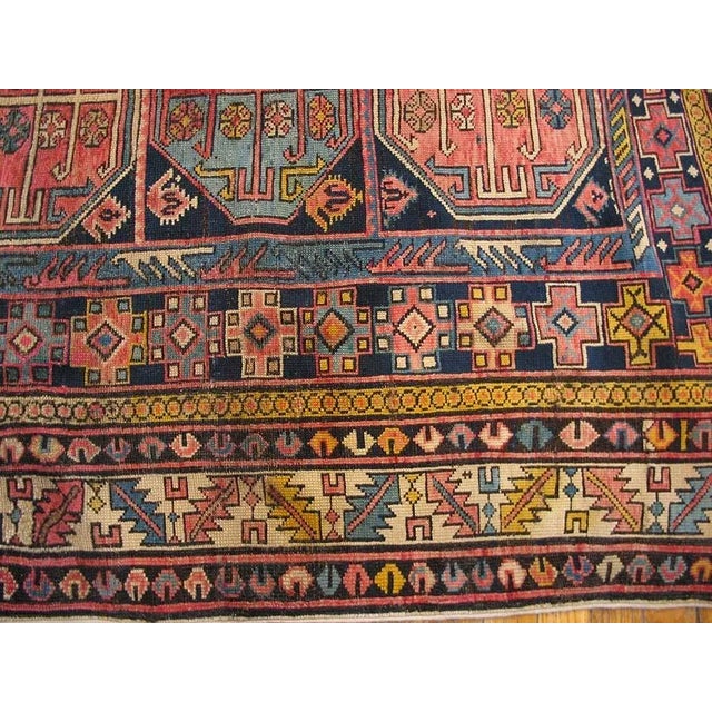 1930s 1930s Blue Geometric Tribal Antique Caucasian Shirvan Carpet 4' X 4'6'' Knotted Wool Rug For Sale - Image 5 of 11