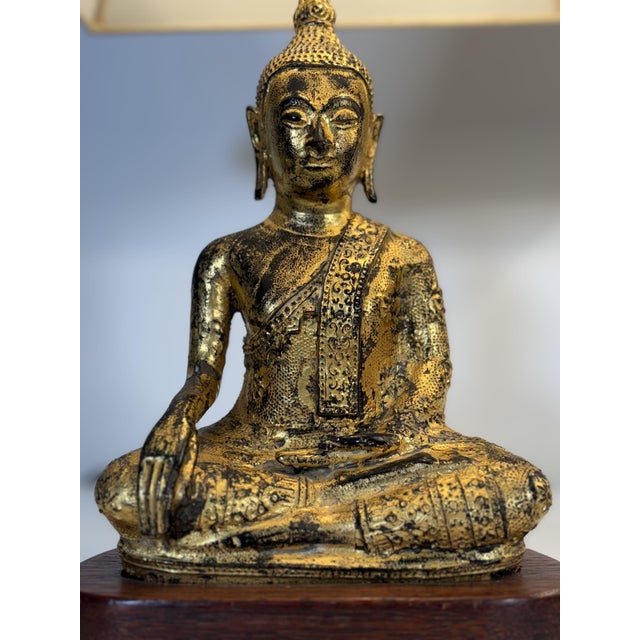 Southeast Asian Gilded Cast Iron Buddha Lamps, 20th Century, Set of 2 For Sale - Image 5 of 18