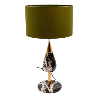 Mid-Century Modern Black Marble and Brass Table Lamp, Italy, 1960s For Sale