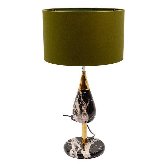 Mid-Century Modern Black Marble and Brass Table Lamp, Italy, 1960s For Sale