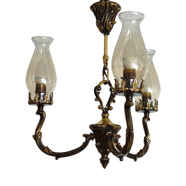 Art Deco Brass and Glass Chandelier by Bruno Chiarini, 1940s For Sale