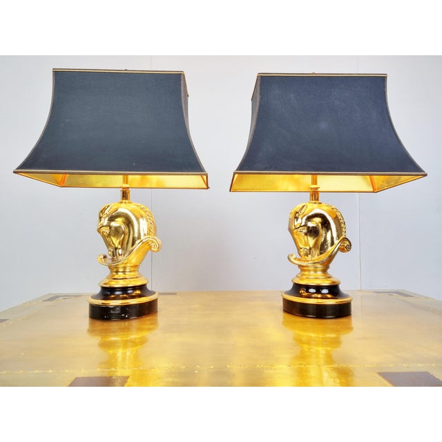 1970s Belgian Horse Head Table Lamps in Brass, 1970s, Set of 2 For Sale - Image 5 of 11