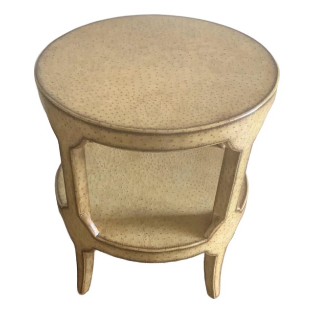 1990s Maitland Smith Faux Ostrich Leather Tier Side Table For Sale