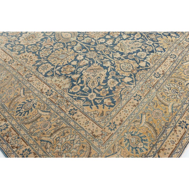 Persian Antique Persian Tabriz Royal Blue and Caramel Wool Rug For Sale - Image 3 of 9