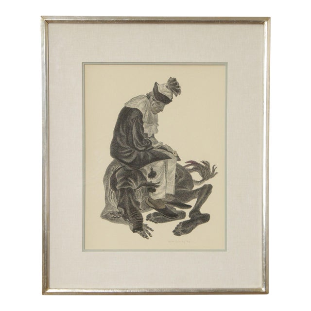 Oliver Grimley Whimsical Clown Pen and Ink Drawing For Sale