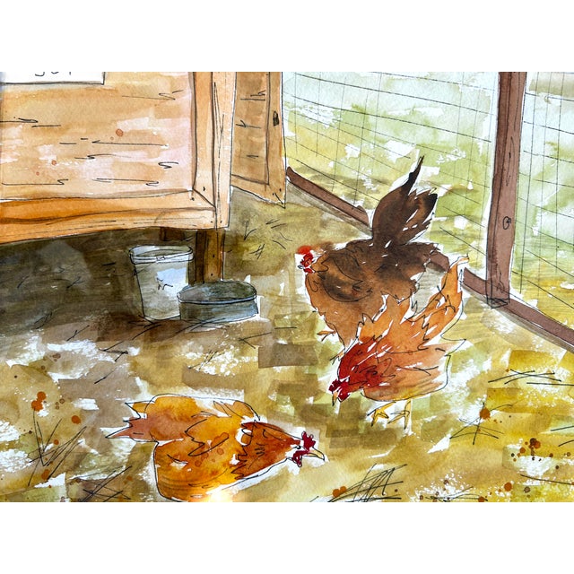 Watercolor Painting Original “Holly’s Chicken Yard” For Sale - Image 6 of 9