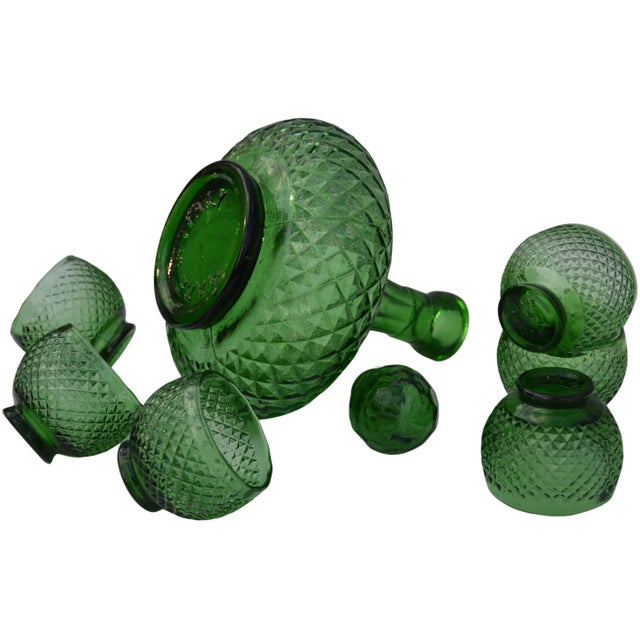 Green Midcentury Italian Green Textured-Glass Decanter & Glasses Set- 7 Pieces For Sale - Image 8 of 10