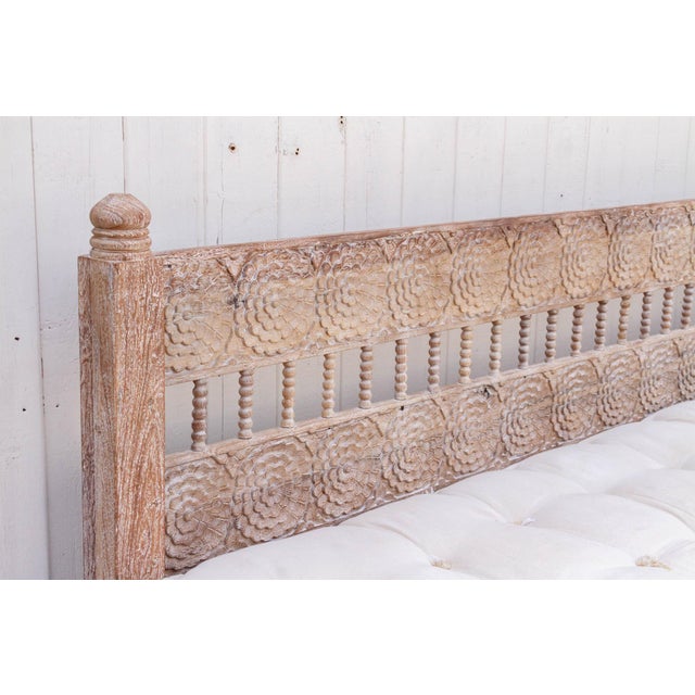 1990s Carved Floral Whitewash Reclaimed Wood Daybed For Sale - Image 5 of 11