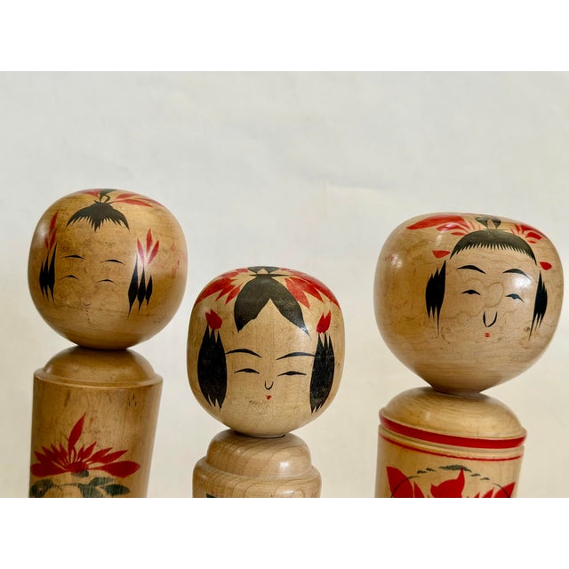 Wood Three Vintage Kokeshi Dolls For Sale - Image 7 of 10