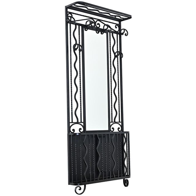 Early 20th Century French Art Deco Wrought Iron Hall Tree with Mirror For Sale - Image 5 of 13