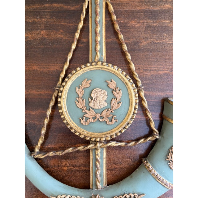 Mid 20th Century Large Italian Neoclassical Green and Gold Gilt Wall Candle Sconces, Pair For Sale - Image 5 of 16