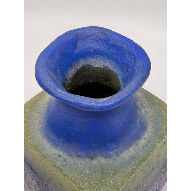 Beautiful Blue Drip Glazed Fantoni Square Fantoni Vase For Sale - Image 13 of 14