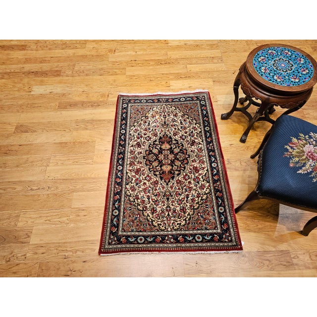 Vintage Persian Isfahan Rug, Hand-Knotted Wool, Floral Pattern, Ivory & Navy, 3x4 For Sale - Image 15 of 15