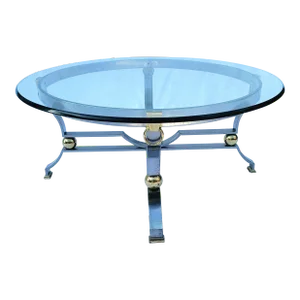 Mid 20th Century Hollywood Regency Italian Chrome and Brass Glass-Top Cocktail Table
