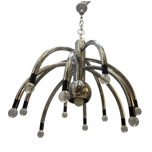 Vintage Space Age Chrome 13-Light Chandelier attributed to Goffredo Reggiani, 1970s For Sale - Image 14 of 14