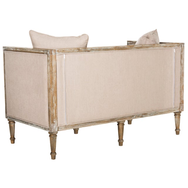 French Country Settee in Taupe & Rustic Oak Chairish