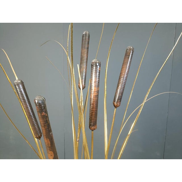 Vintage Brass Cattail Floor Lamp attributed to Daniel Dhaeseleer, 1970s For Sale - Image 10 of 13