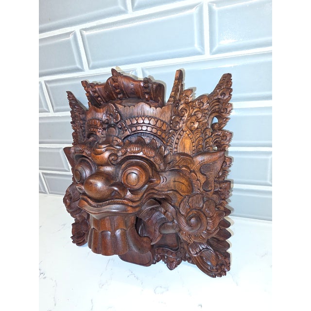 Signed Mid-Century Balinese Macassar Ebony Boma Guardian Mask by Ida Bagus Nyoman Subrata For Sale - Image 4 of 12
