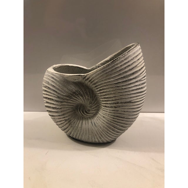 Metal Vintage Whitewashed Brass Nautical Seashell Planter For Sale - Image 7 of 7