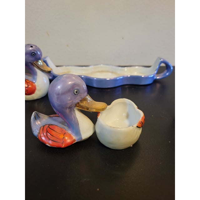 Vintage Japanese Lusterware 4 Piece Duck Condiment Set For Sale - Image 9 of 16