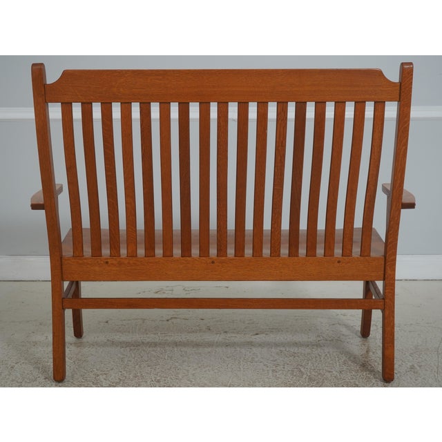 Arts and Crafts Style Solid Oak Slat Back Bench For Sale - Image 16 of 18