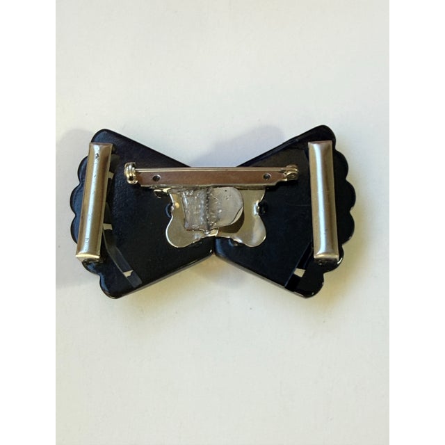 Plastic Rare Vintage 1930s Carved Black Bakelite Convertible Belt Buckle & Brooch - Martini Glass Cabochon For Sale - Image 7 of 8
