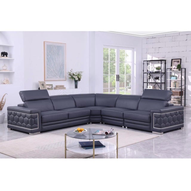 Early 21st Century Favo Navy Blue Leather Match Sectional Sofa For Sale - Image 5 of 5