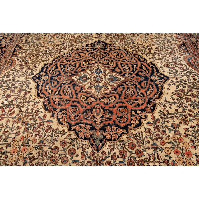 Antique Beige Sarouk Farahan Persian Handmade Wool Rug For Sale - Image 11 of 13