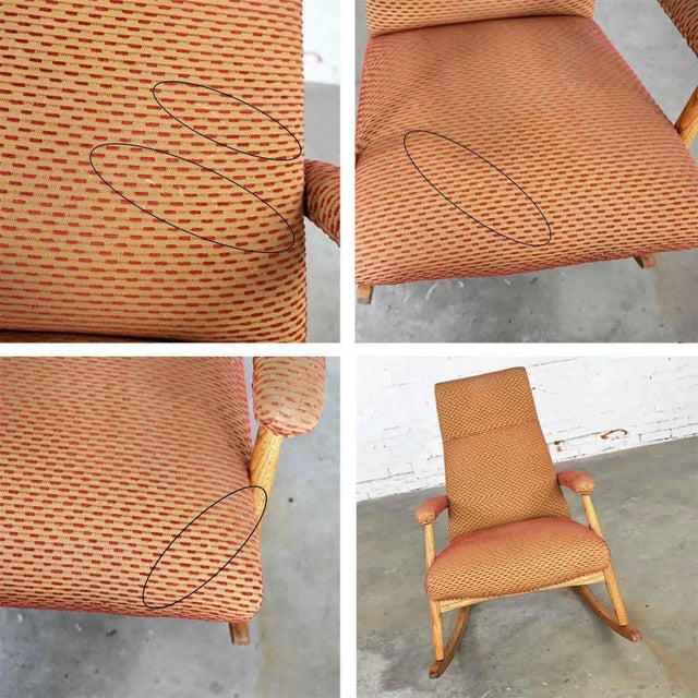 Vintage Mid-Century Modern Rocker Rocking Chair Oak With High Back Original Upholstery For Sale - Image 10 of 13