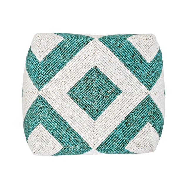 Tribal Turquoise & White Vintage Beaded Bamboo Box Large For Sale - Image 3 of 3
