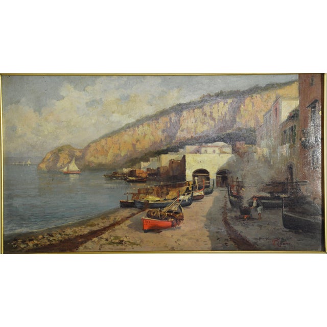 Vincenzo Canino, Seascape and Coastal Village, Naples, 1925, Oil on Canvas For Sale - Image 16 of 16