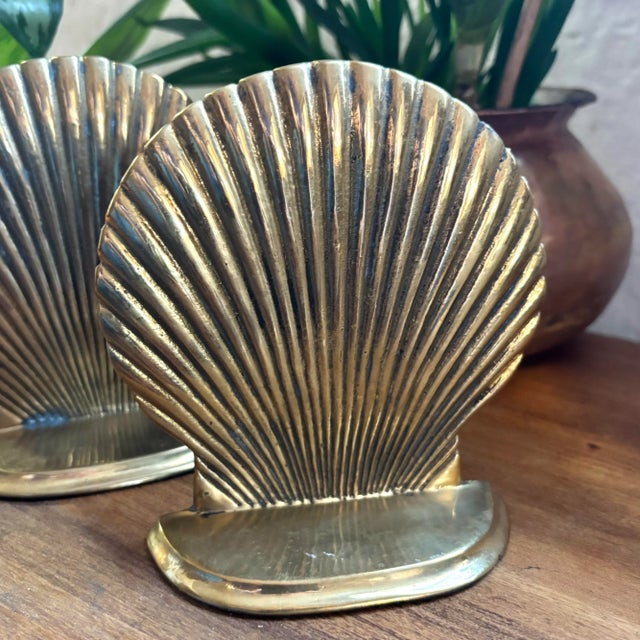 Hollywood Regency 1980s Brass Sea Shell Bookends by Andrea Sadek - A Pair For Sale - Image 3 of 6