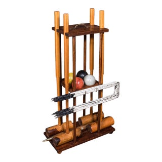 Antique Vicarage Croquet Set, English, Country Garden Games Stand, Edwardian For Sale